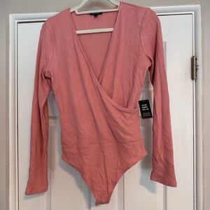 Express Dusty Rose Ribbed Long Sleeve Bodysuit